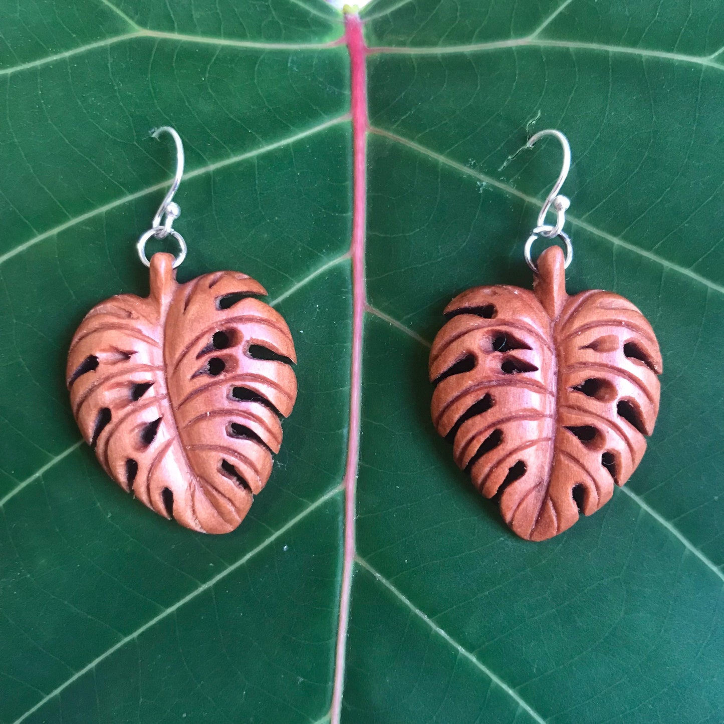 Monstera Deliciosa Drop Earrings - Stirling silver hooks
