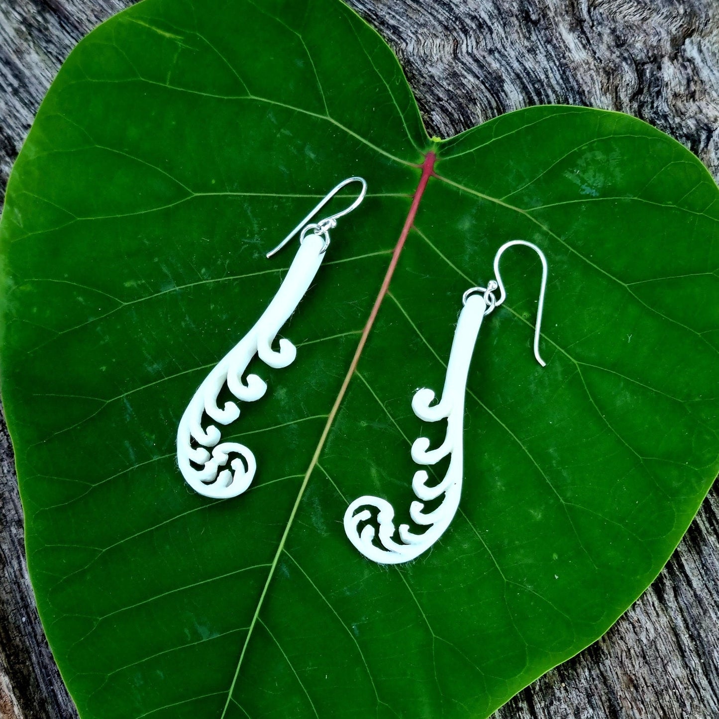 White Fern Frond - Unfurling Frond Earrings - Fern Earring