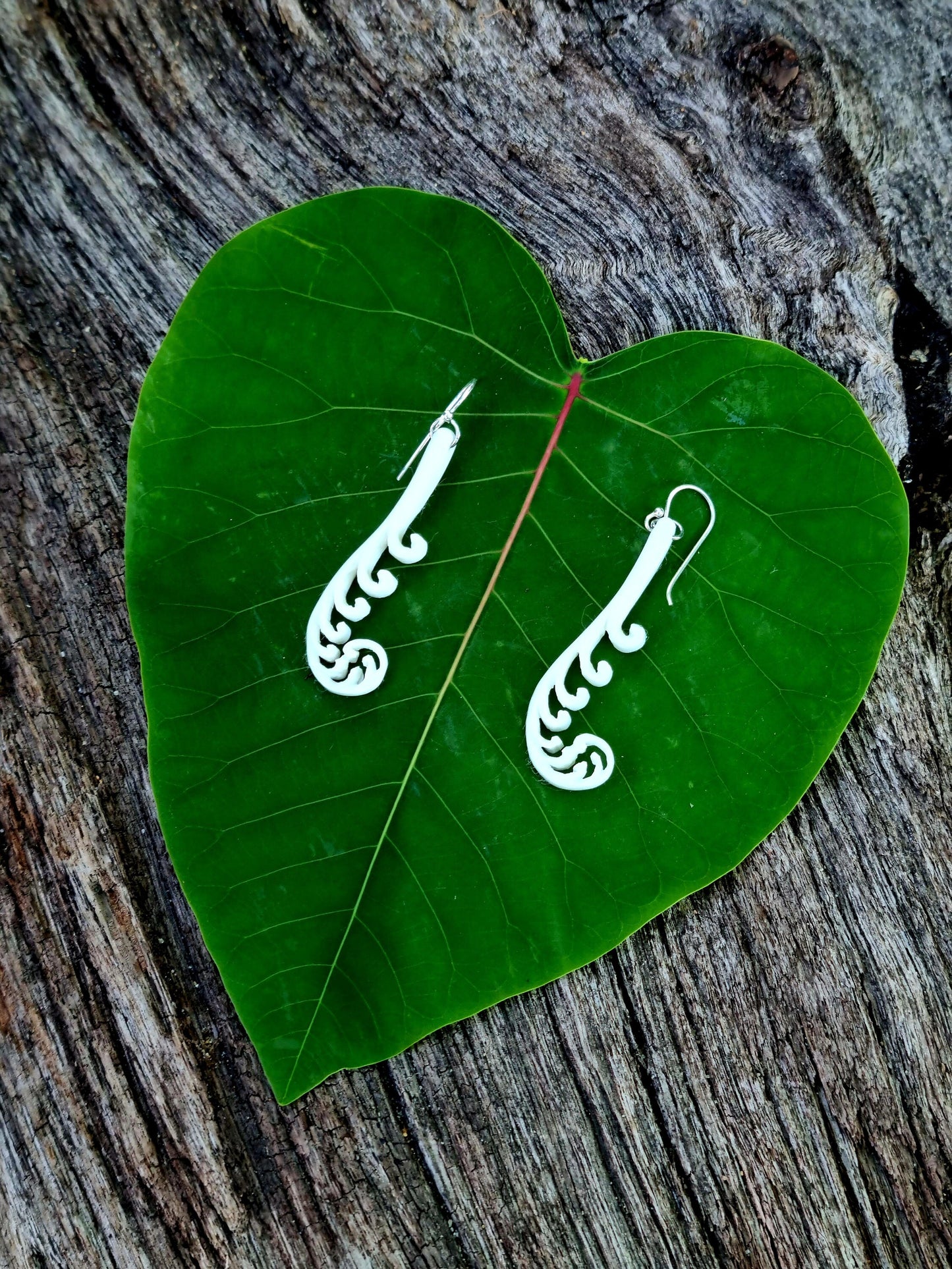 White Fern Frond - Unfurling Frond Earrings - Fern Earring