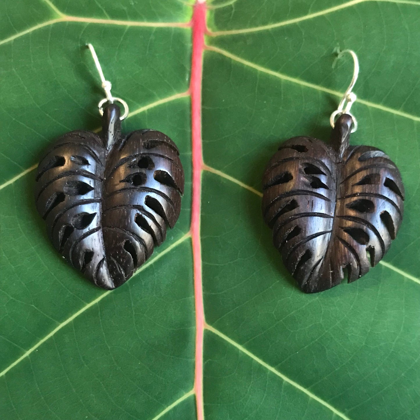 Monstera Deliciosa Drop Earrings - Stirling silver hooks