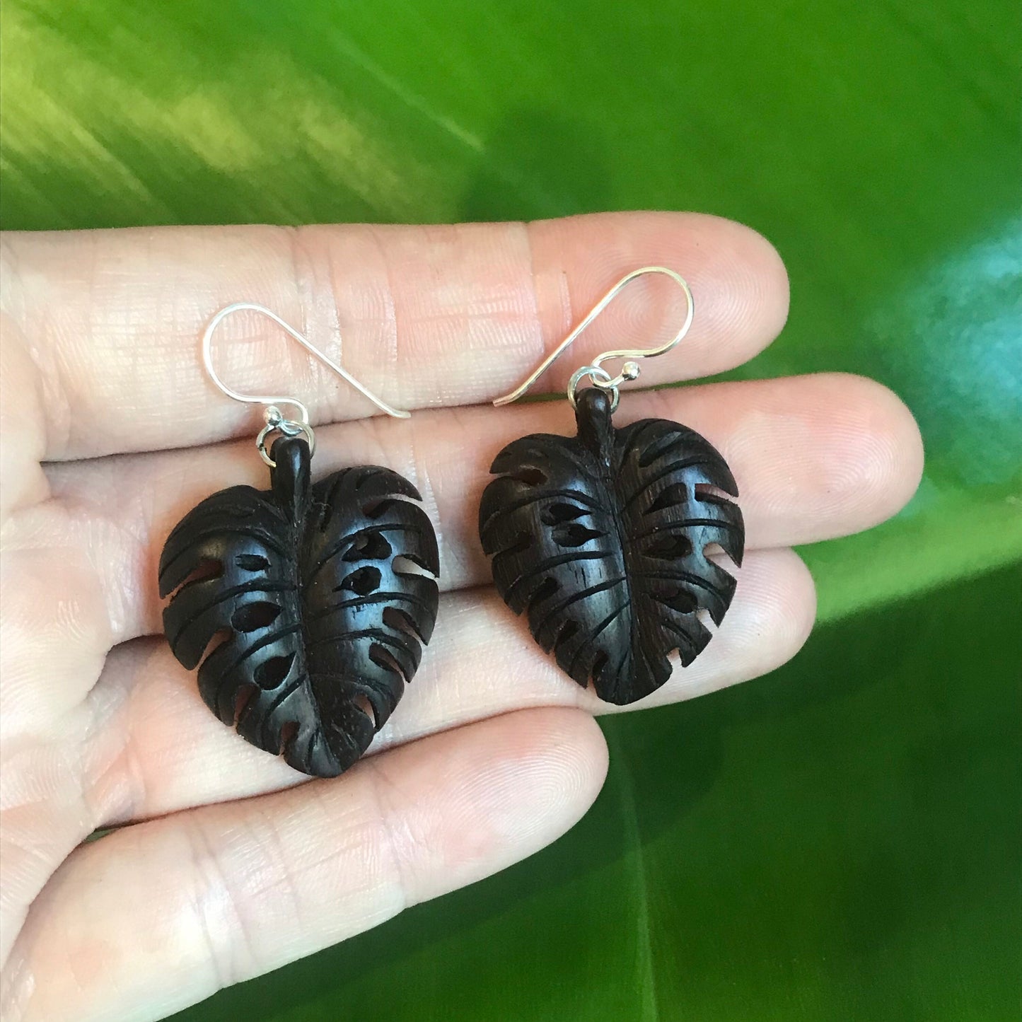 Monstera Deliciosa Drop Earrings - Stirling silver hooks