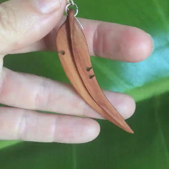 Large Gum Leaf Earrings - Red Wood - Suar wood - Mahogany Earrings