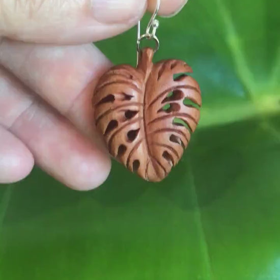 Monstera Deliciosa Dangle Earrings - Stirling silver hooks