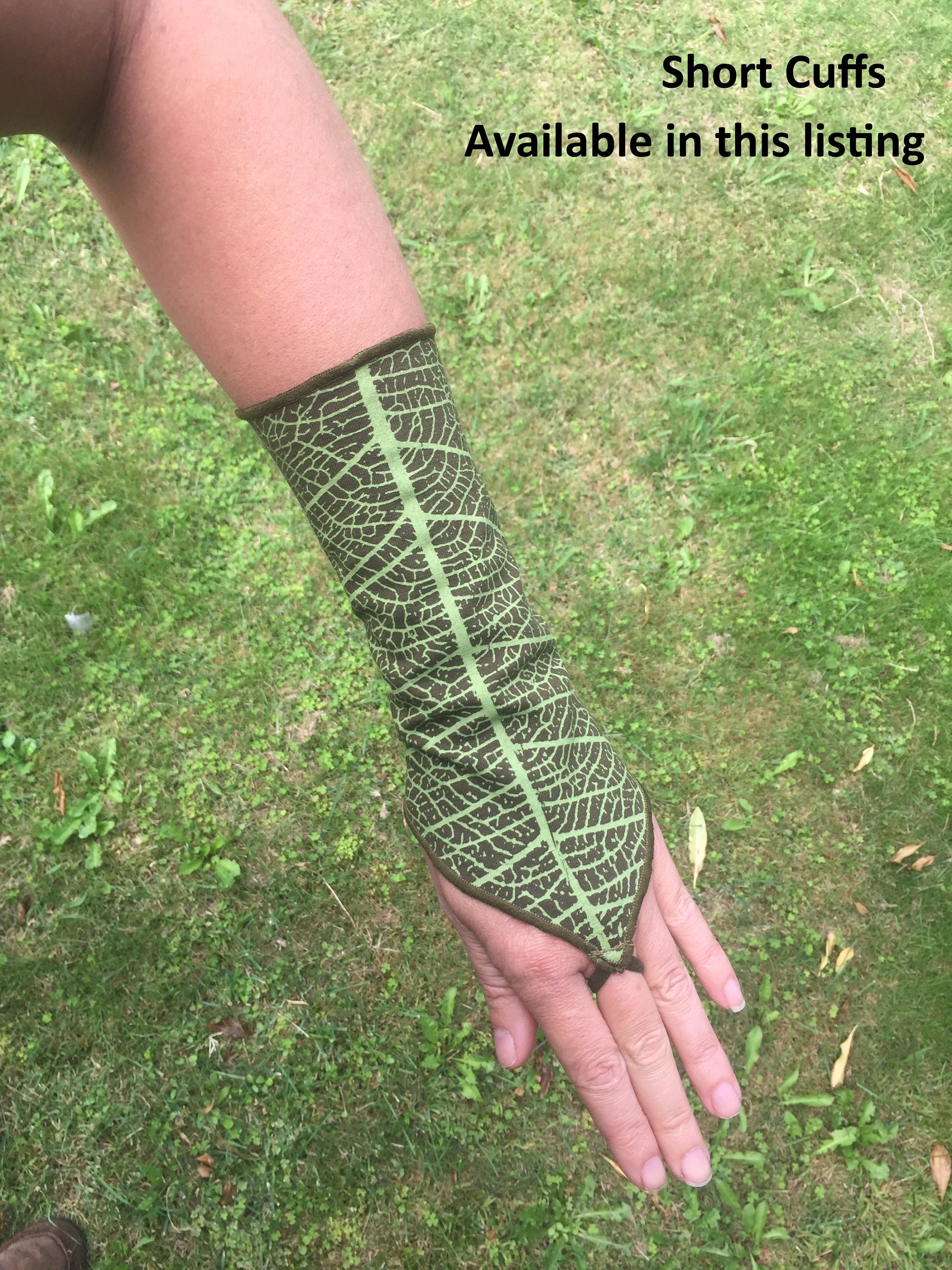 Short Leaf Print Cuffs - Gauntlets - Cuffs - Arm Warmers - Elf Cuffs - Fairy Cuffs - Leaf Cuffs - Bracers