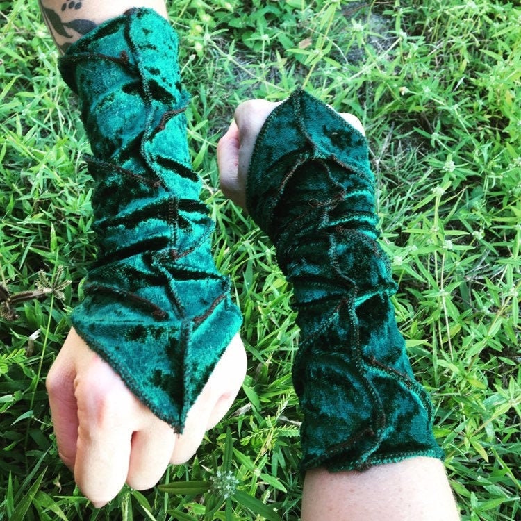 Velvet Leaf Arm Warmers - gauntlets - cuffs