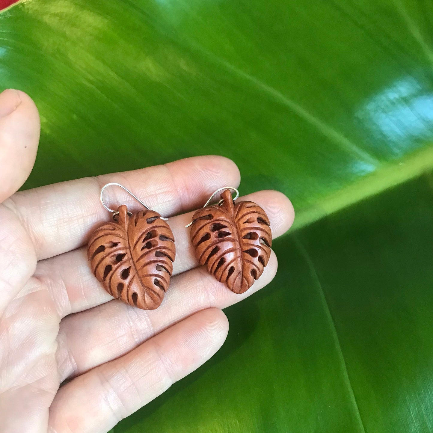 Monstera Deliciosa Drop Earrings - Stirling silver hooks