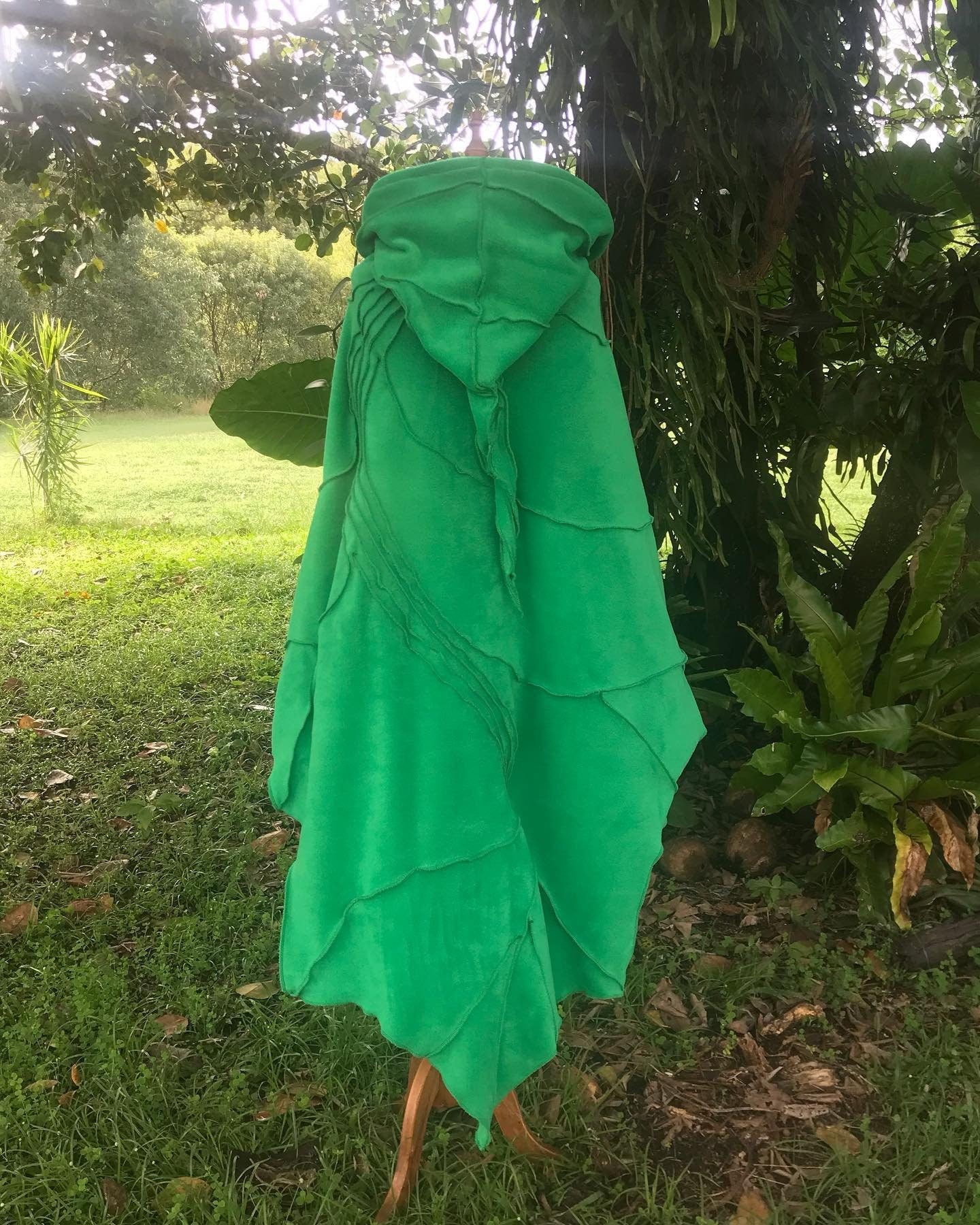 Bright Green - Leaf Cape Poncho with Giant Pixie Hood - - cloak - cape