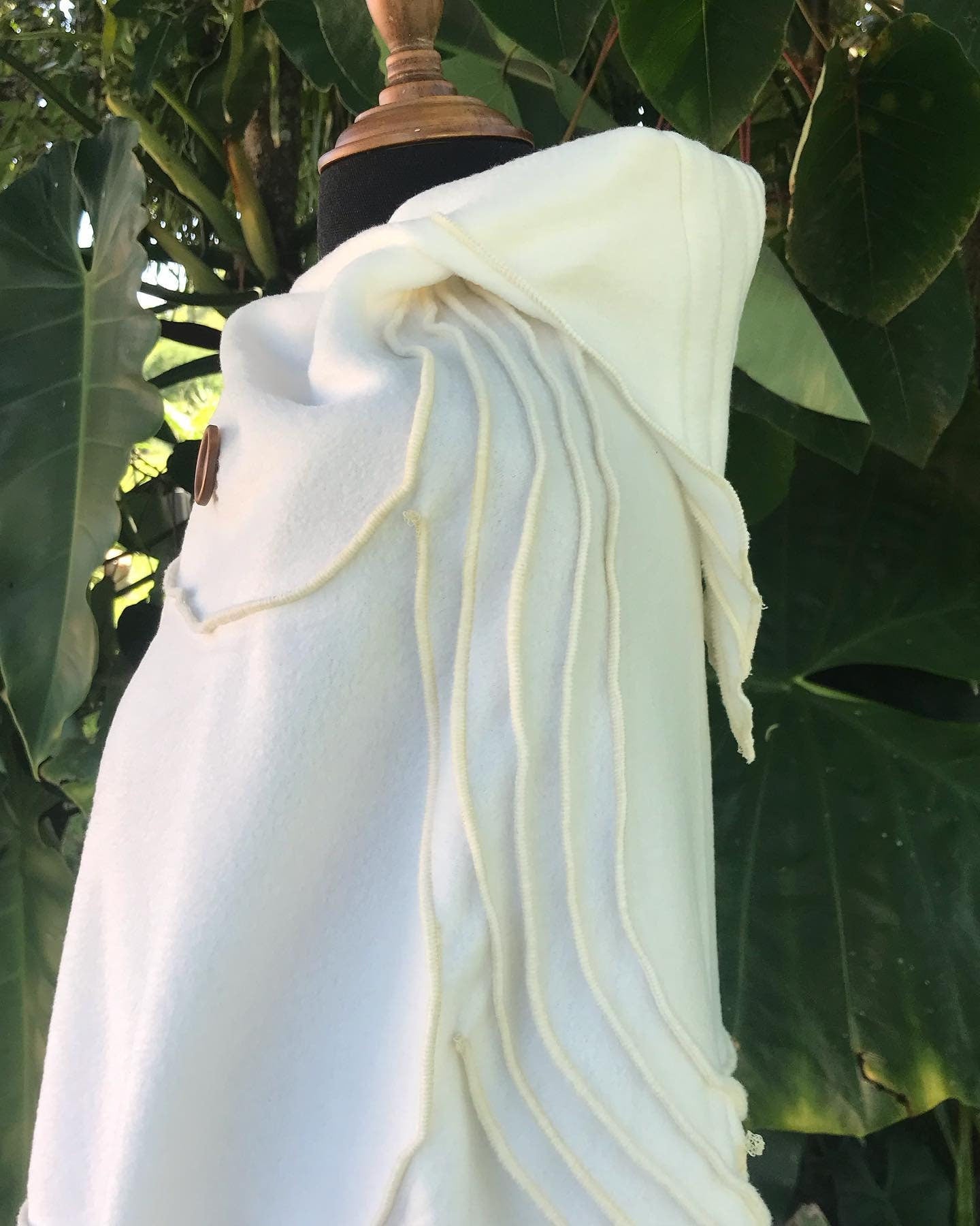 Bone White Leaf Cape Poncho with Giant Pixie Hood - cloak - cape