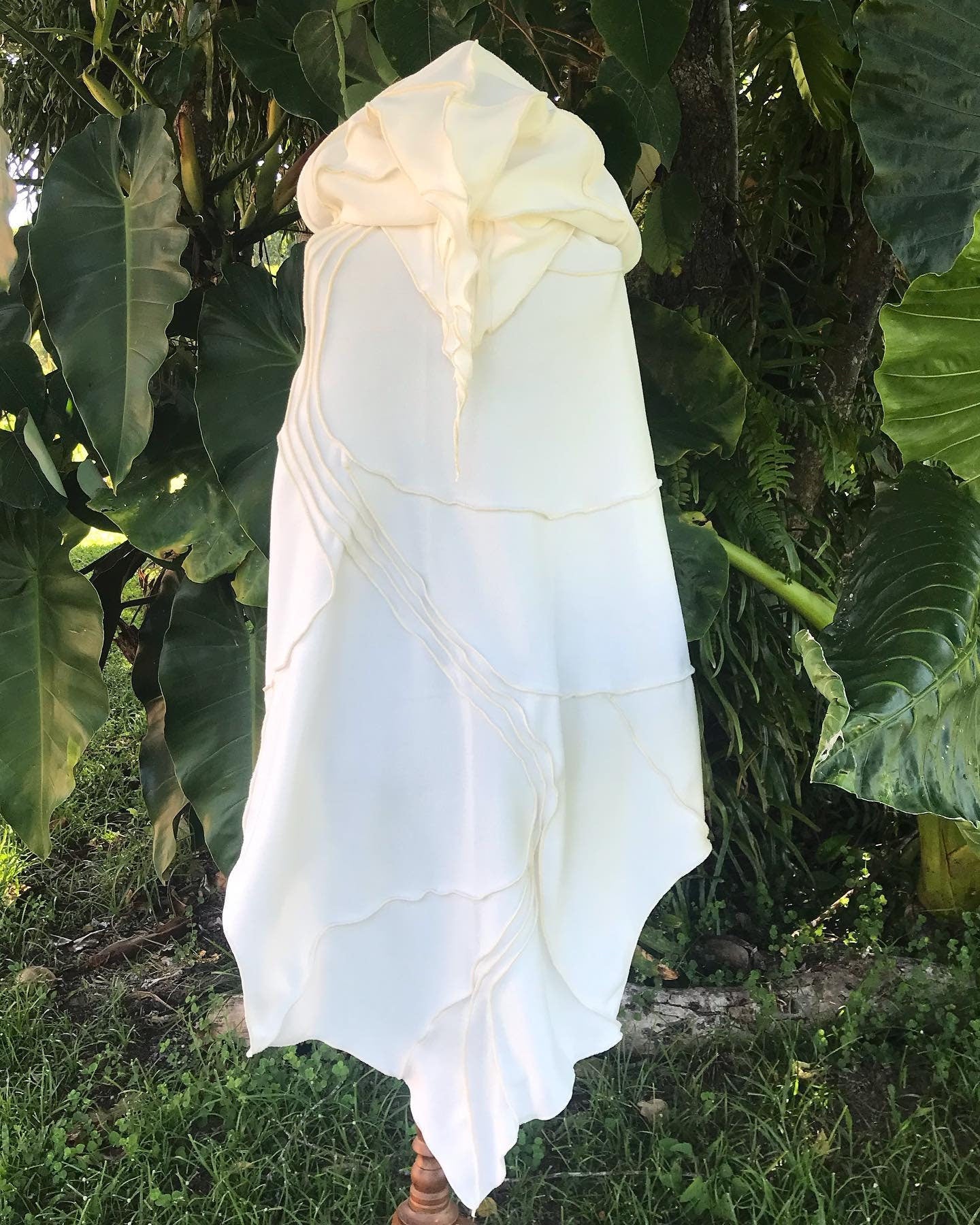 Bone White Leaf Cape Poncho with Giant Pixie Hood - cloak - cape