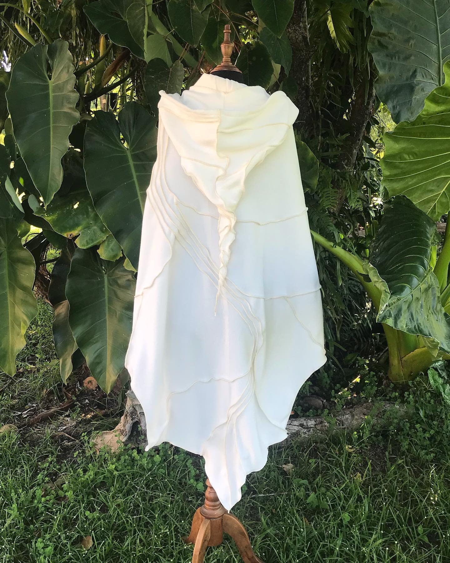 Bone White Leaf Cape Poncho with Giant Pixie Hood - cloak - cape