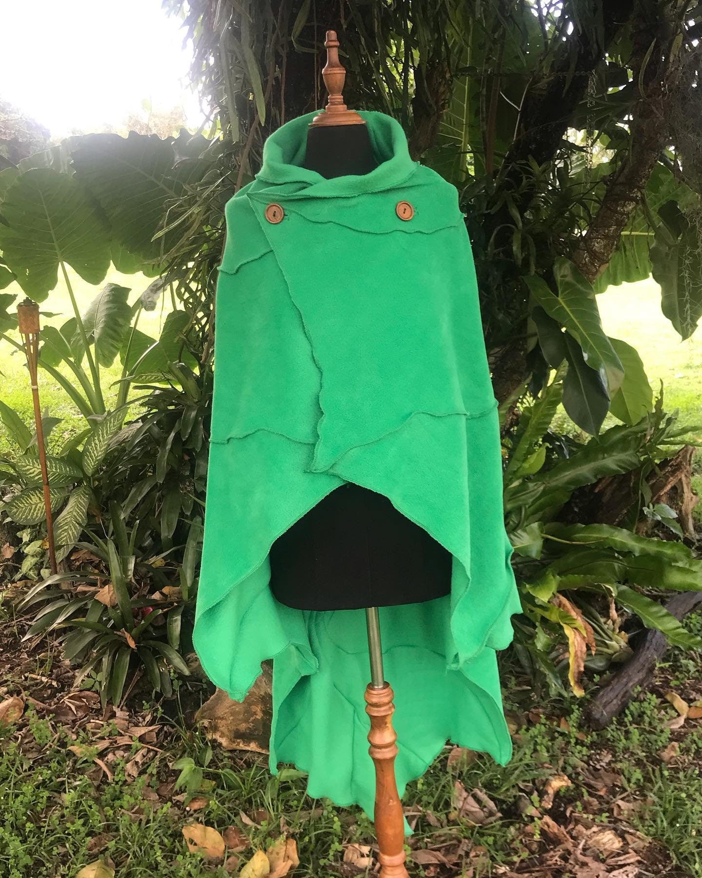 Bright Green - Leaf Cape Poncho with Giant Pixie Hood - - cloak - cape