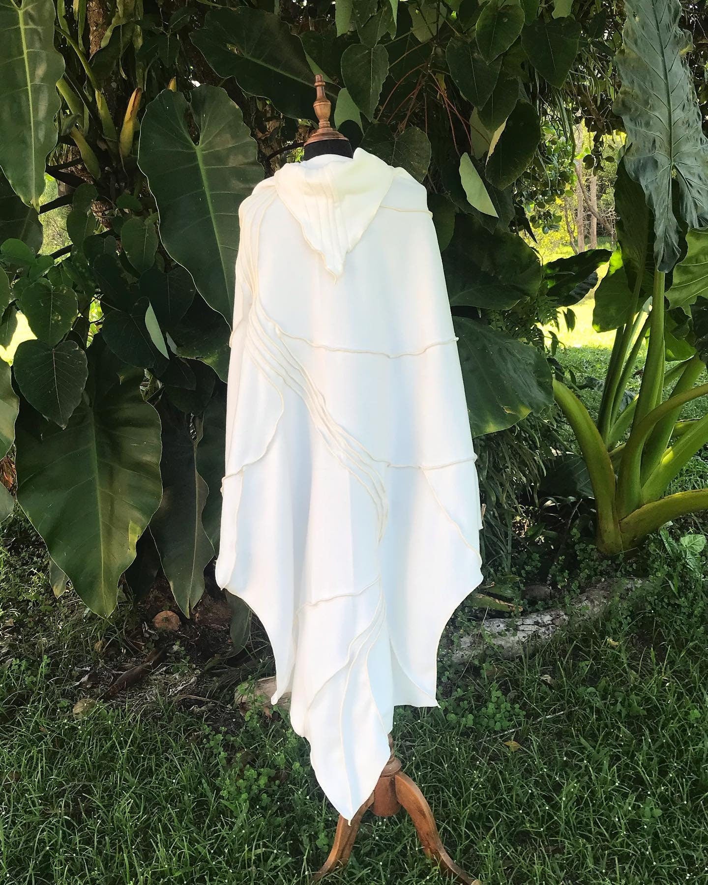 Bone White Leaf Cape Poncho with Giant Pixie Hood - cloak - cape