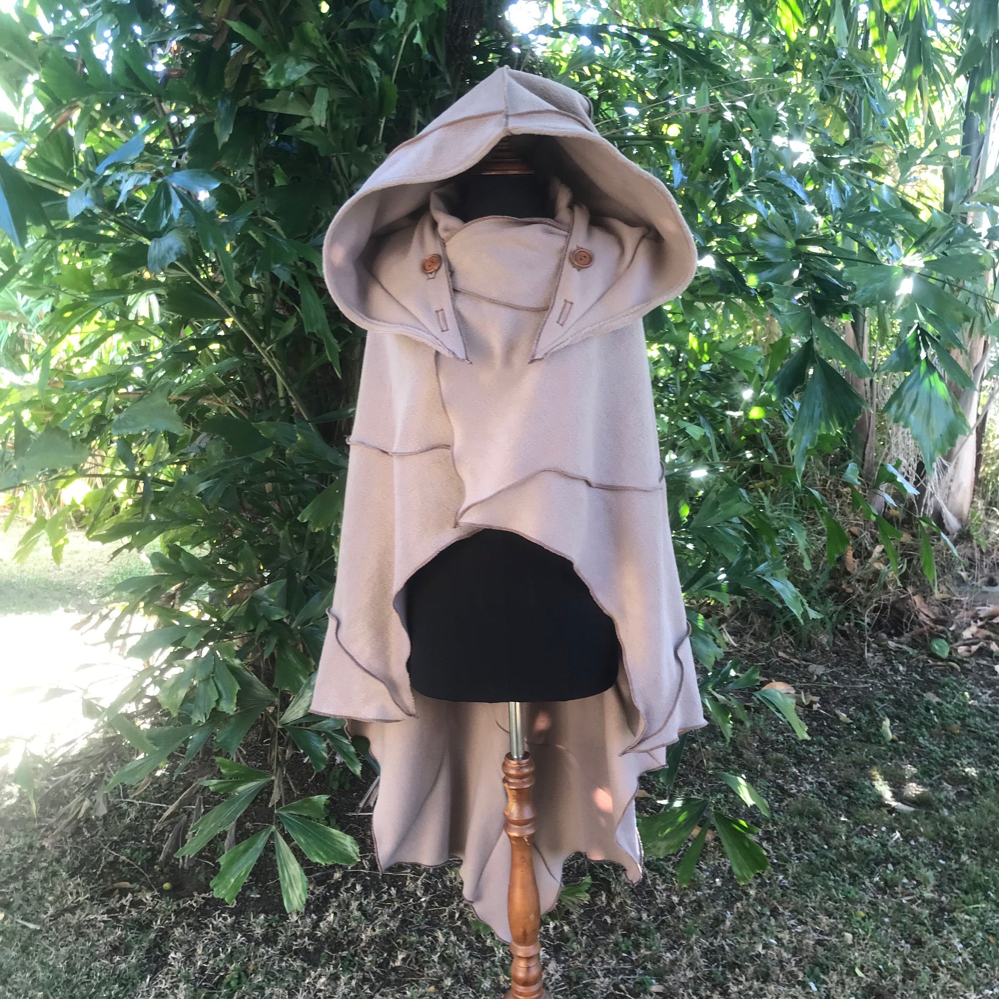 Bone - Leaf Cape Poncho with Giant Pixie Hood - - cloak - cape