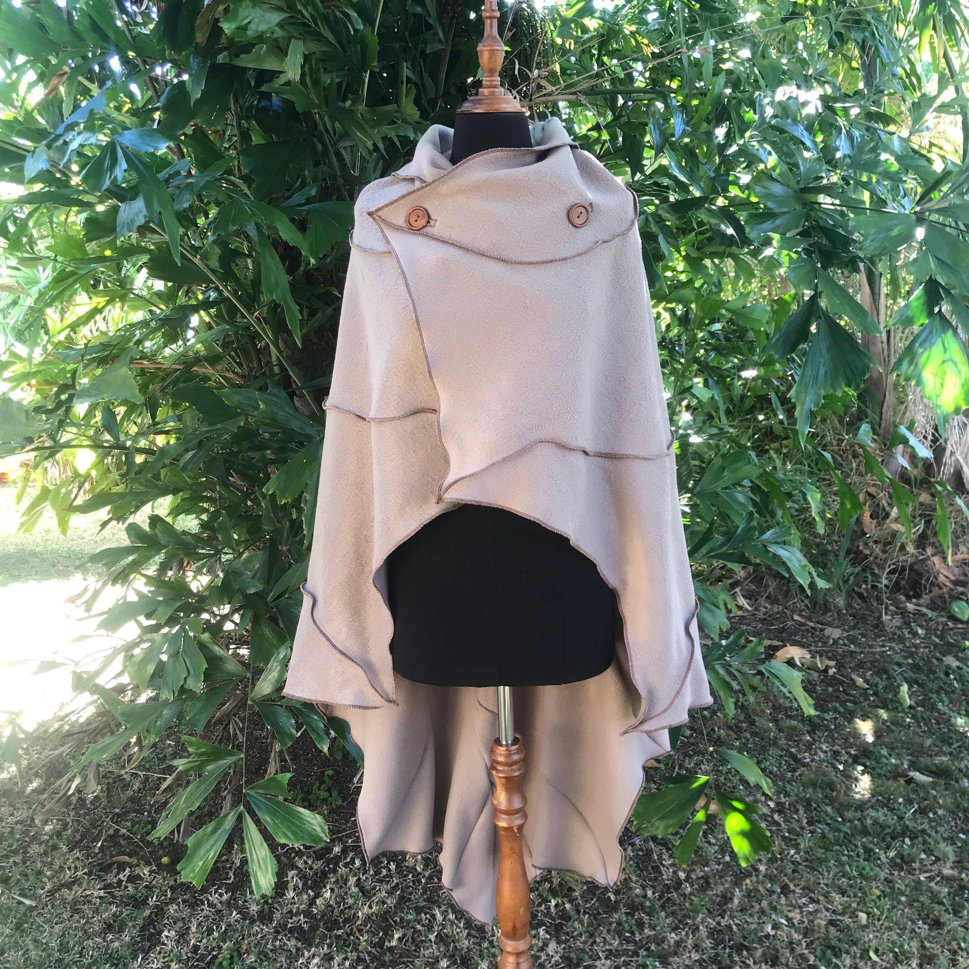 Bone - Leaf Cape Poncho with Giant Pixie Hood - - cloak - cape